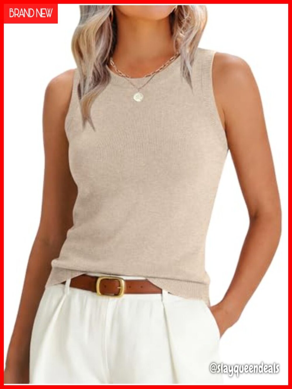 Women’s Sleeveless Sweater Tank Top Slim Fit Crew Neck Layering Wool Blend